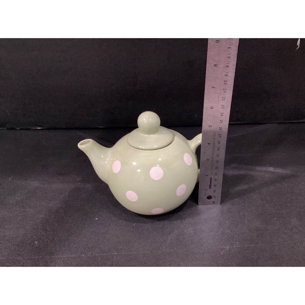 Mint Green Ceramic Teapot with White Polka Dots Cottagecore Farmhouse *